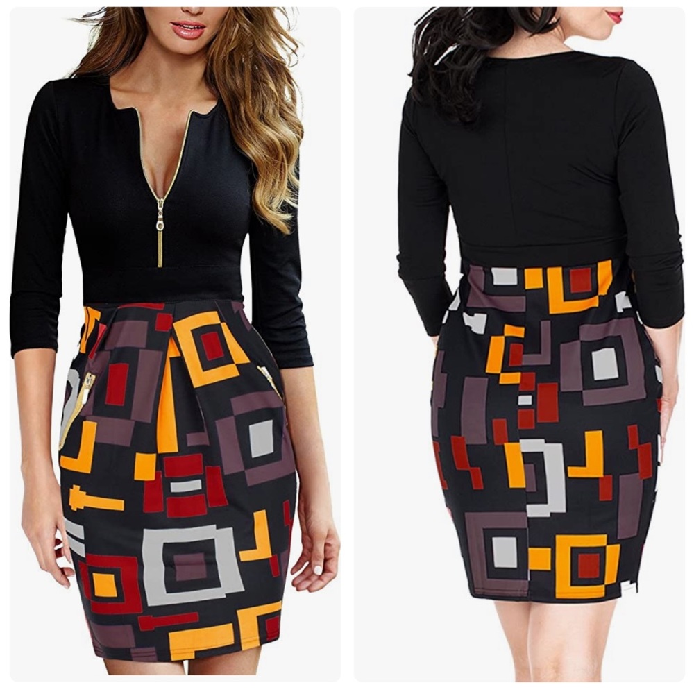 Miusol: Scoopneck Geometric Print Dress